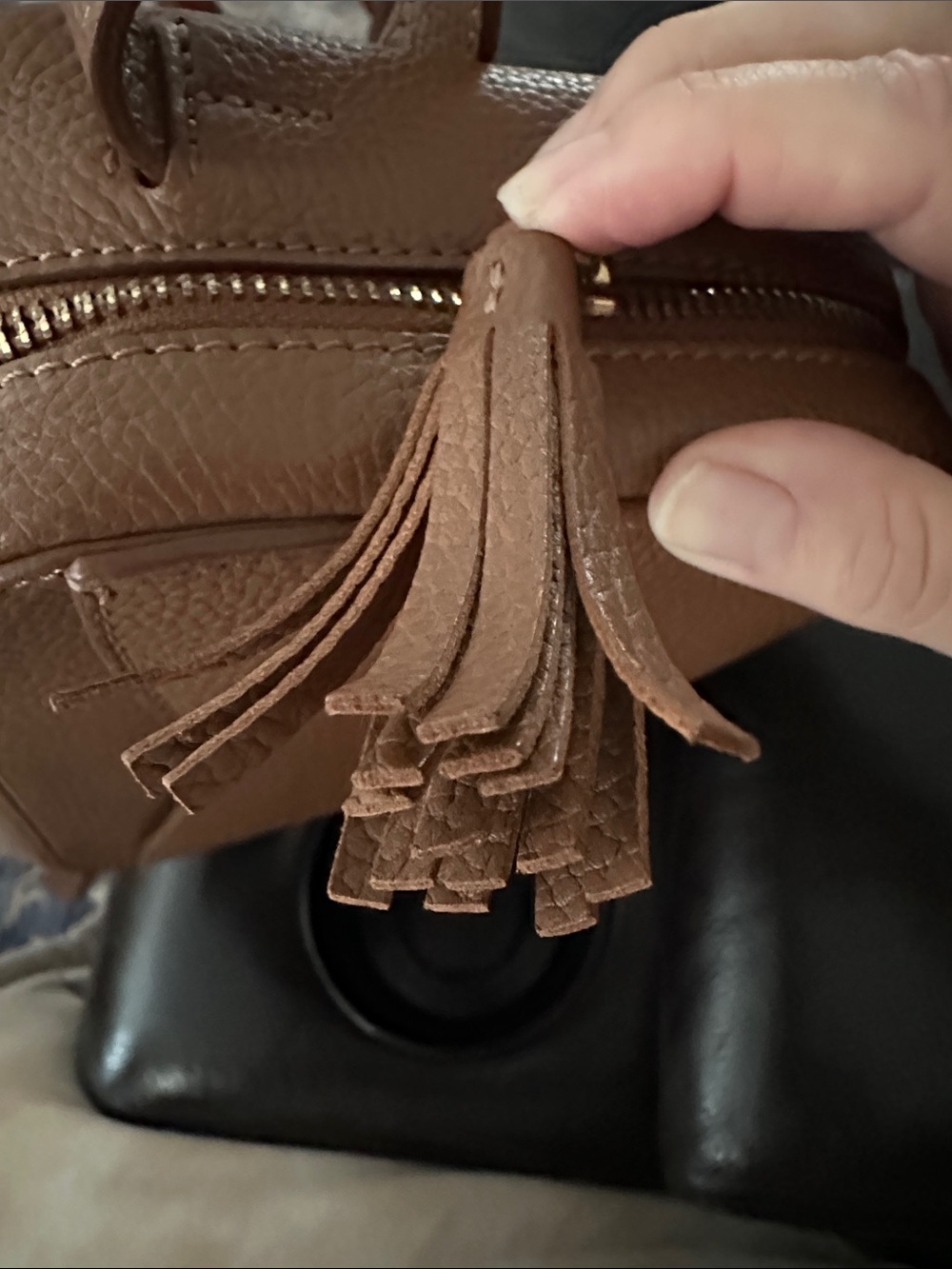 Cuyana Tan Pebbled Leather Crossbody Bag with Tassel - Picture 9 of 9